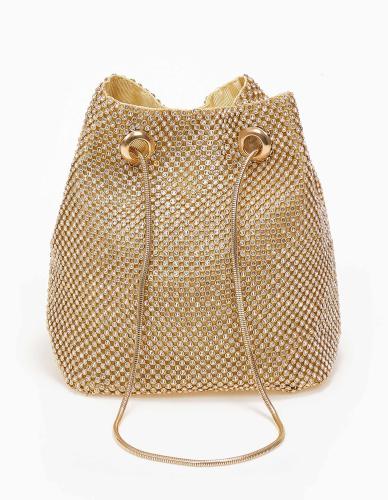 Βραδινή τσάντα πουγκί με strass - Χρυσό